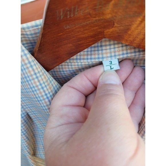 Ben Sherman Orange Blue Plaid, Long Sleeve Button Down Preppy Shirt - Picture 9 of 13